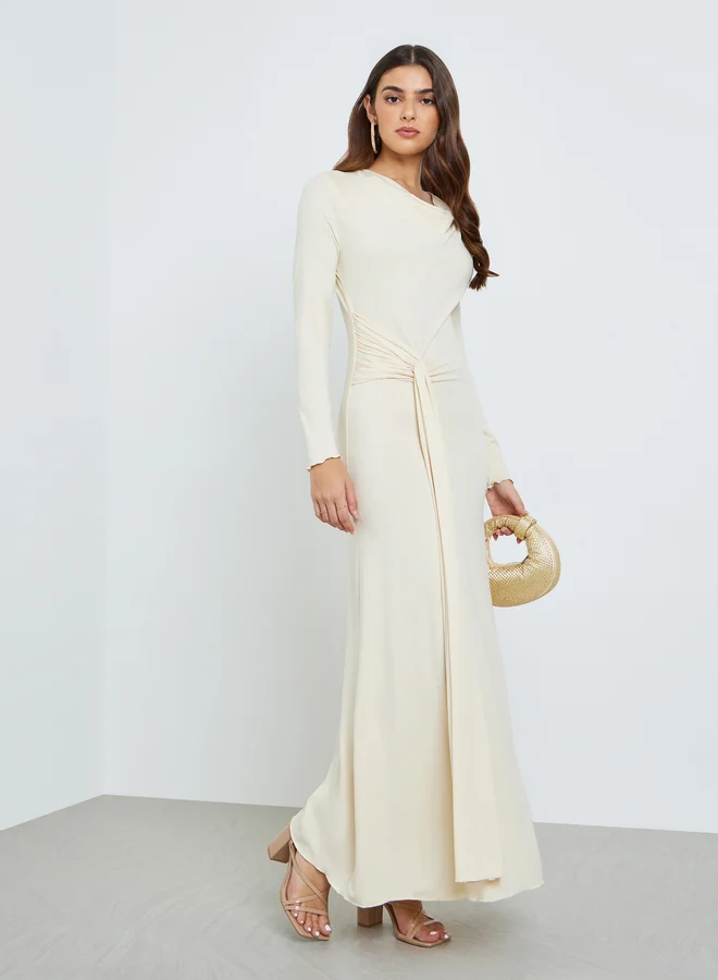 Styli Women Beige Cowl Neck Bodycon Maxi Dress